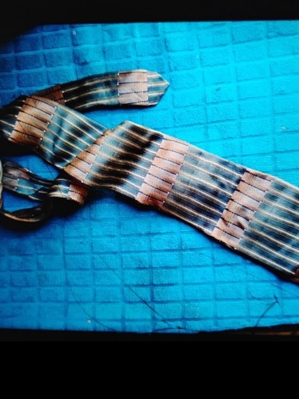Striped Men's Silk Tie in Teal and Peach